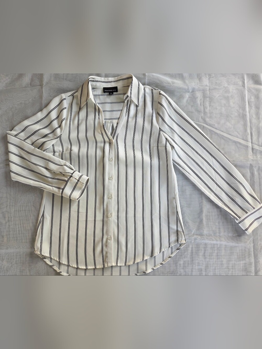 Fortune+Ivy White Shirt with Black Pinstripes